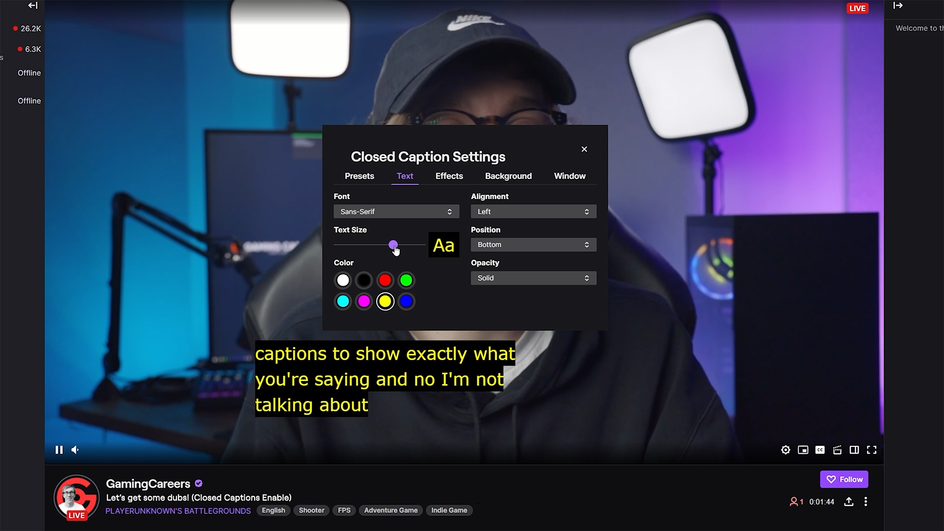 Twitch Captions - Color and Font Settings Twitch Captions Color and Font Settings
