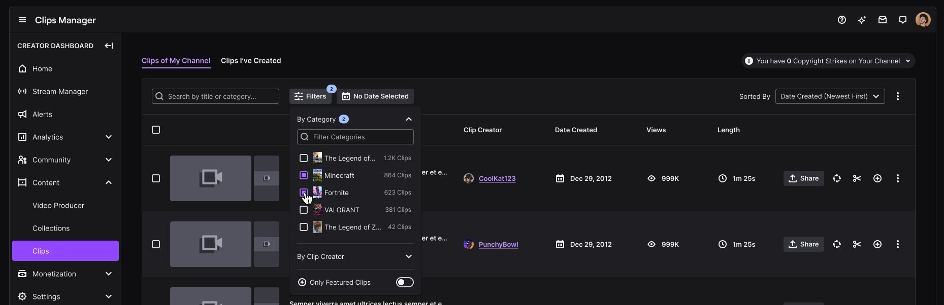 Twitch Clips Manager Search & Filter Twitch Clips Manager Search Filter