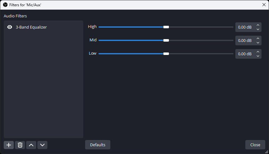 OBS Studio - 3 Band Equalizer Filter OBS Studio 3 Band Equalizer Filter