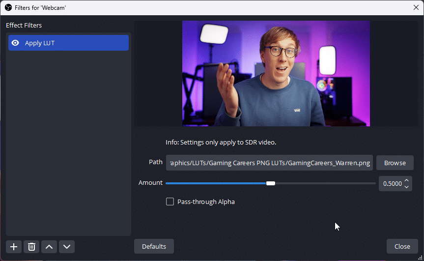Changing Webcam Filter Intensity in OBS Studio obs64 7V0JdMDiUy