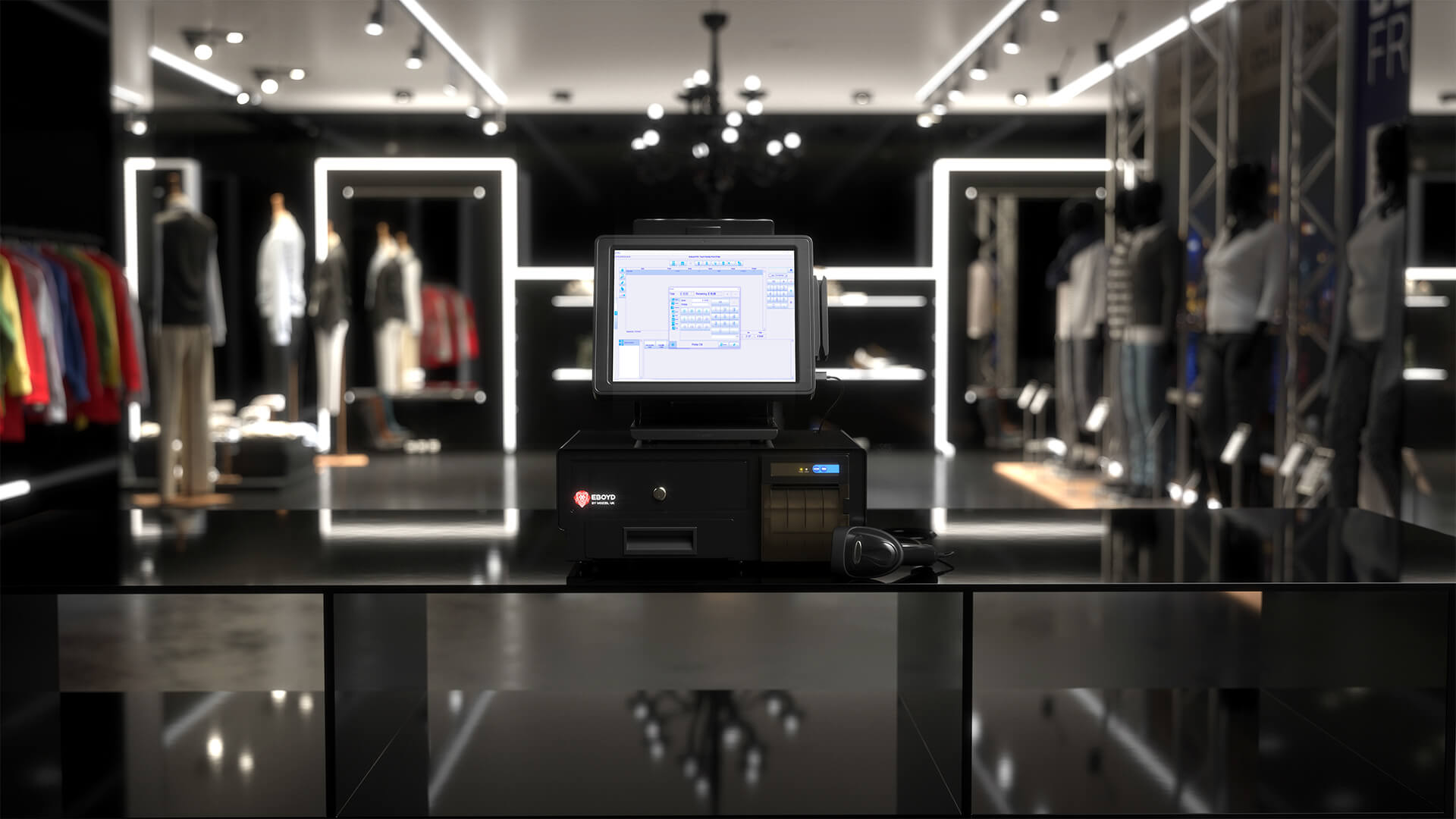 EBOYD EPOS System with Windows EPOS All-in-One Touch PC in a retail shop